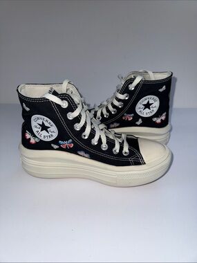 Converse Black High-Top All Star Sneakers with Butterfly Embroidery